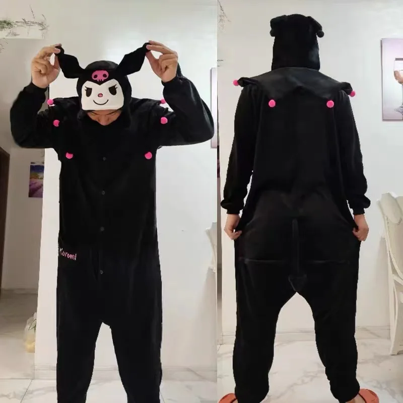 MINISO Unisex Sanrio Kuromi Costumes Onesies Monster Cosplay Pajamas Adult Pyjamas Animal Sleepwear Jumpsuit