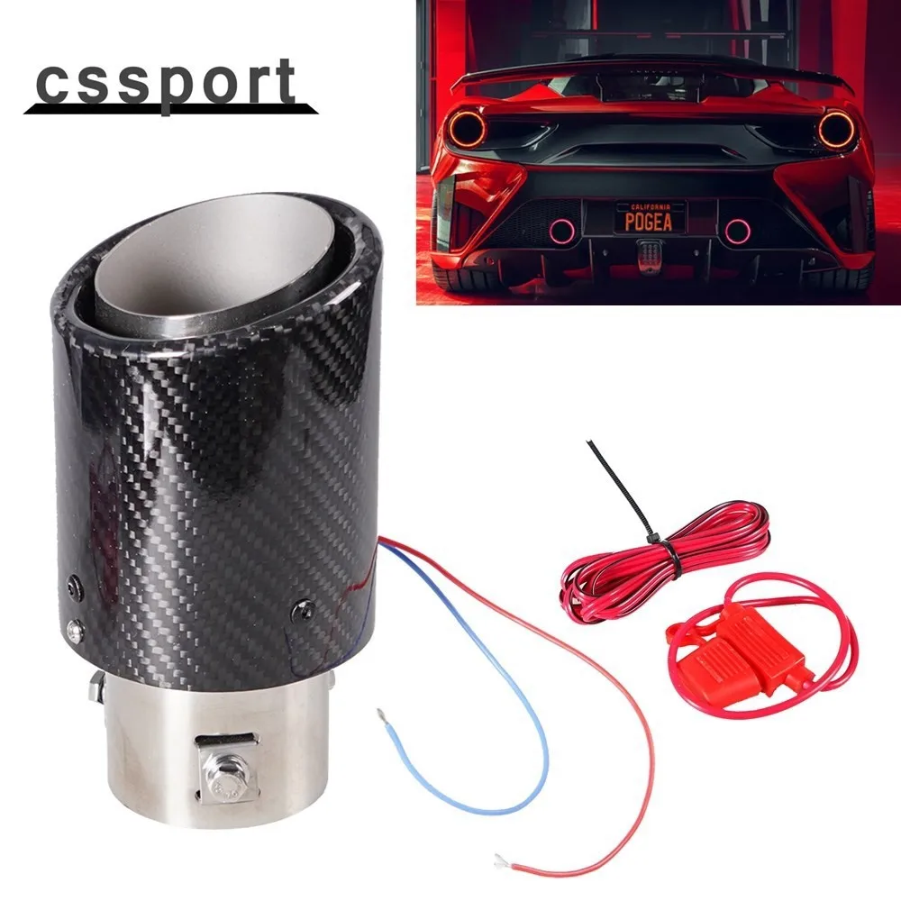 Car Throat Exhaust Tail Pipe Universal Exhaust Muffler Tip Real Carbon Fiber Racing Automobile Light Red Blue Flame Led Lamp 