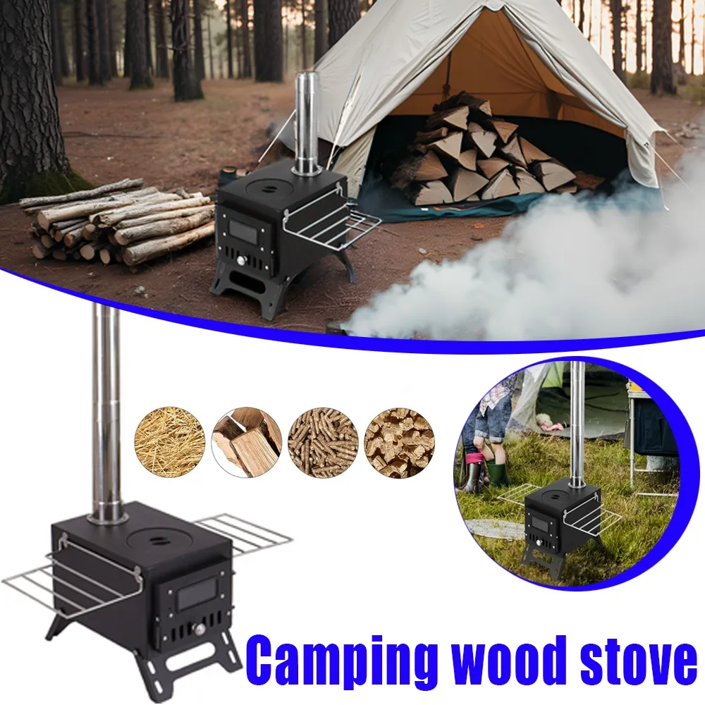 

Портативная дровяная печь для кемпинга на открытом воздухе, складной обогреватель для палатки из нержавеющей стали, идеально подходит для отопления костра и приготовления пикников