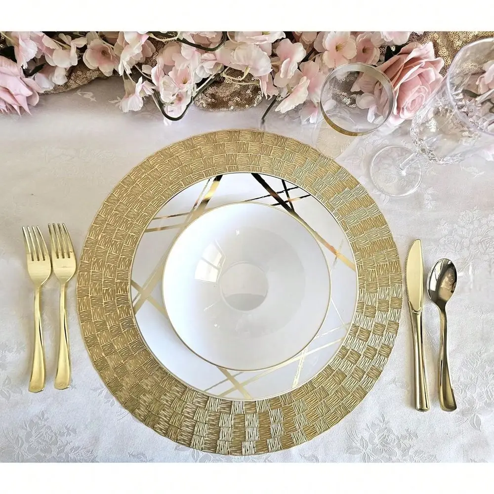 

20 Pieces Pack Centerpiece Placemats Washable Easy To Clean PVC HeatResistand Vinyl Table Mats Fiji Matt Gold