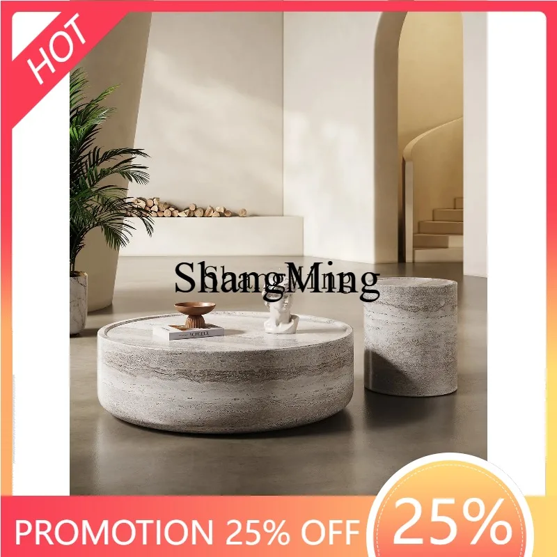 CL Style Imitation Travertine Glass Fiber Coffee Table Living Room High-End Minimalist Coffee Table Set