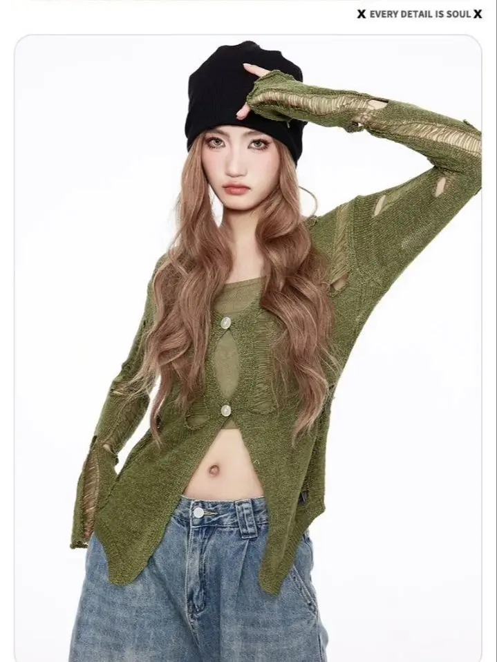 Fresh Two Piece Button Cardigan All Season National Tide Half Open Neck Women's Long Sleeve Knitted Sweater