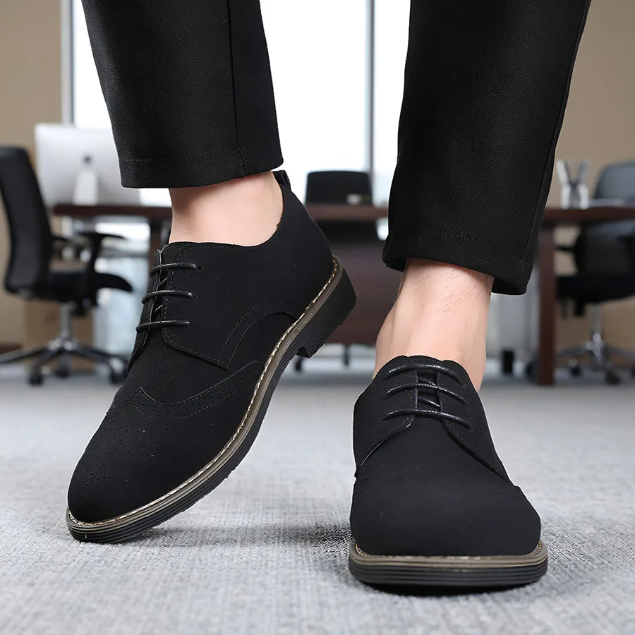 Men's Suede Leather Dress Shoes Men Sneakers Lace Up Oxfords Casual Business Shoes for Office Wedding Party or Daily Wear