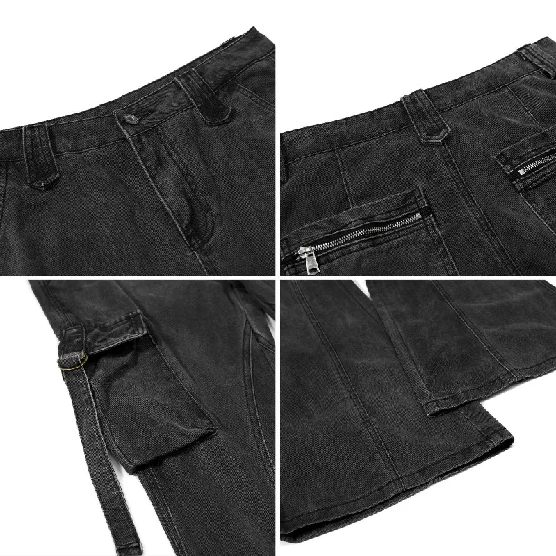 OR FL American Retro Wash With Water Aging Micro 100 Cotton Women Cargo Trousers Multiple Pockets High Street Horn Slacks Pants