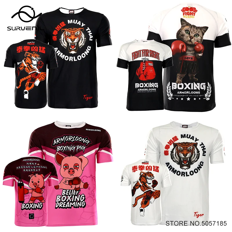 Muay Thai T Shirt BJJ MMA Rashguard Tiger Boxing Shirts Men Women Kid Fight Kickboxing Jersey Gym Fitness Training Jiu Jitsu Top