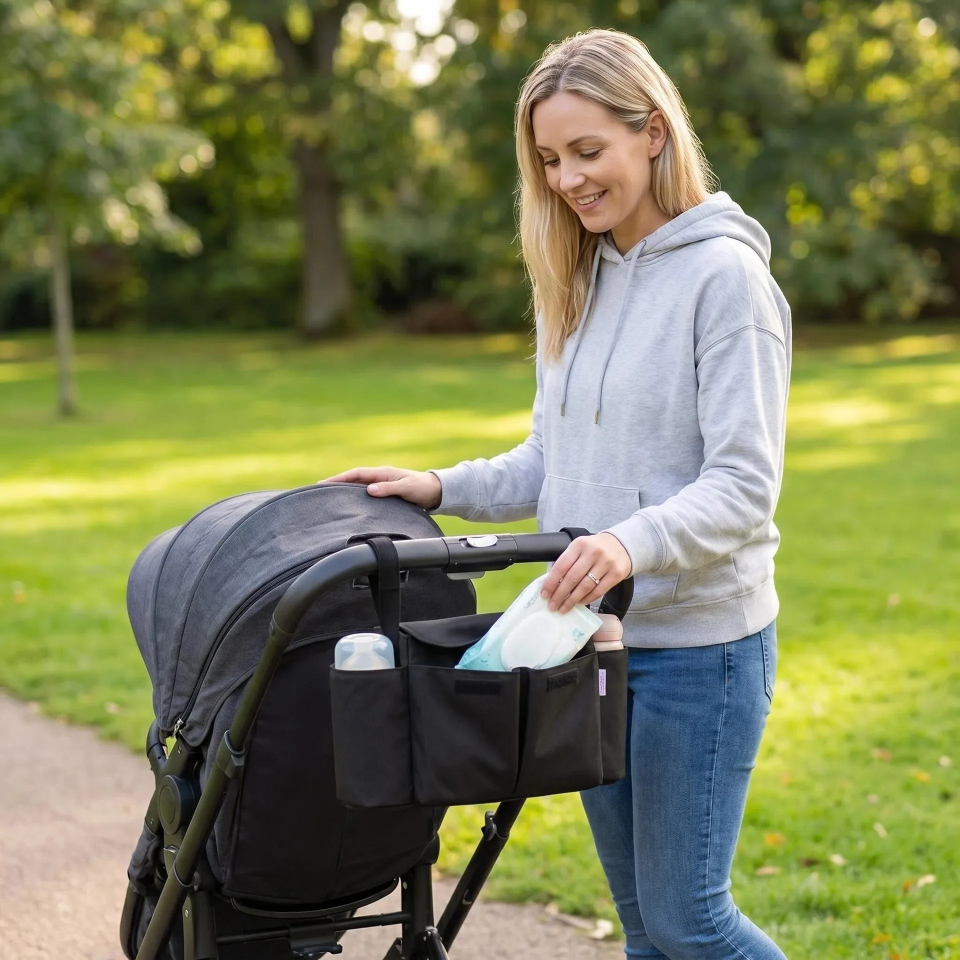Baby Stroller Hanging Bag Diaper Organizer Large Capacity Mommy Bag Waterproof Crossbody Shoulder Pram Storage Nappy 37cm