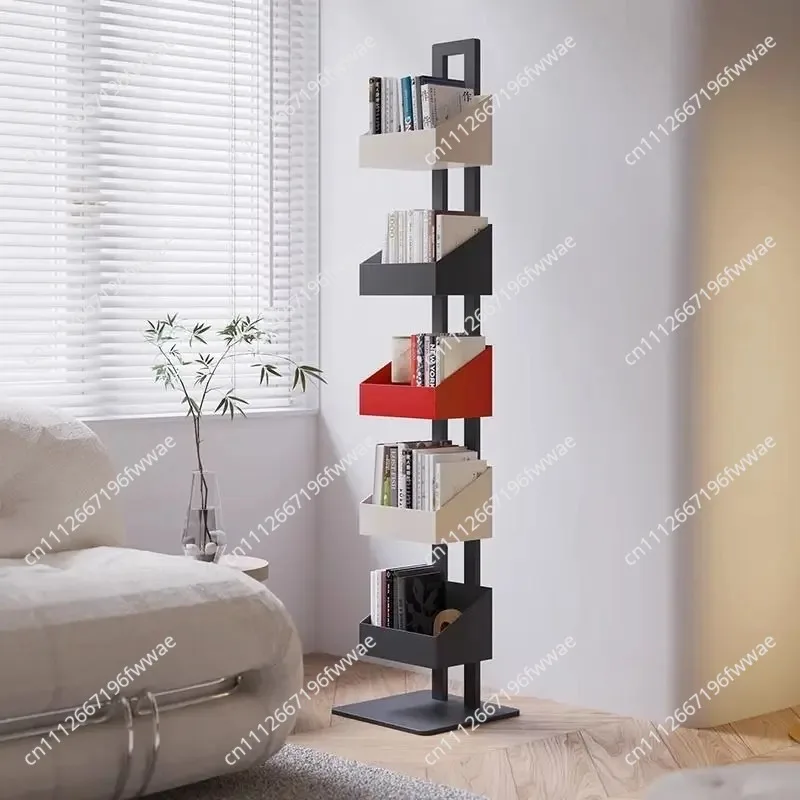 Living room floor bookshelf household wrought iron corner storage display shelf three-dimensional multi-layer bookcase shelf