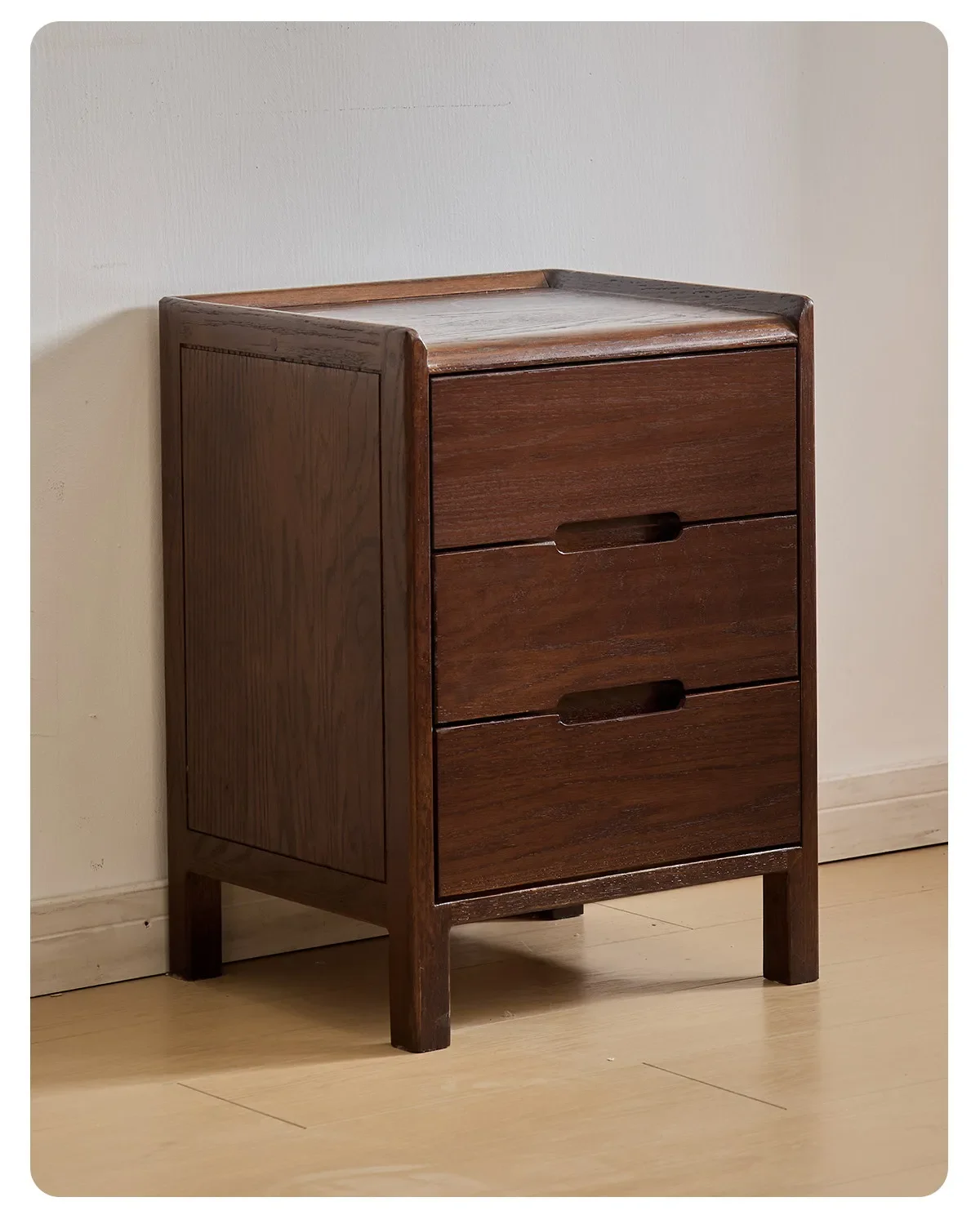 Solid wood bedside table, oak three-draw household bedroom, retro bedside cabinet, locker integrated