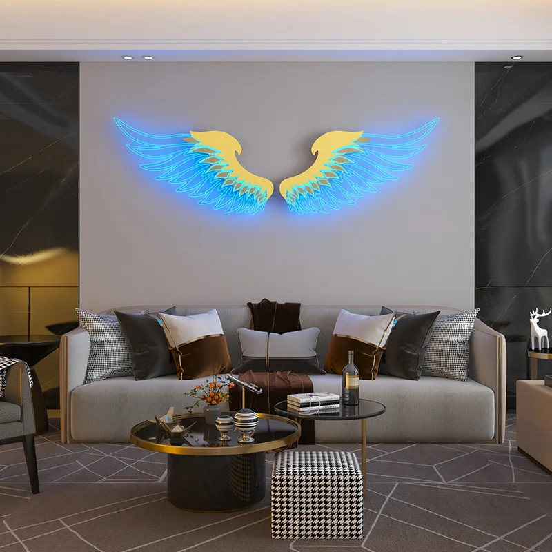 Asas de anjo lâmpadas de parede nordic personalidade criativa rgb led lâmpada parede para sala estar quarto restaurante bar decoração iluminação