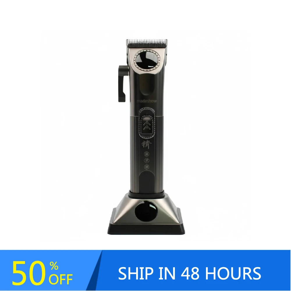 

Профессиональная машинка для стрижки волос Madeshow M8F, 6000-7000 об/мин, цельнометаллический корпус, машинка для стрижки для парикмахеров, лезвие DLC, с зарядной базой