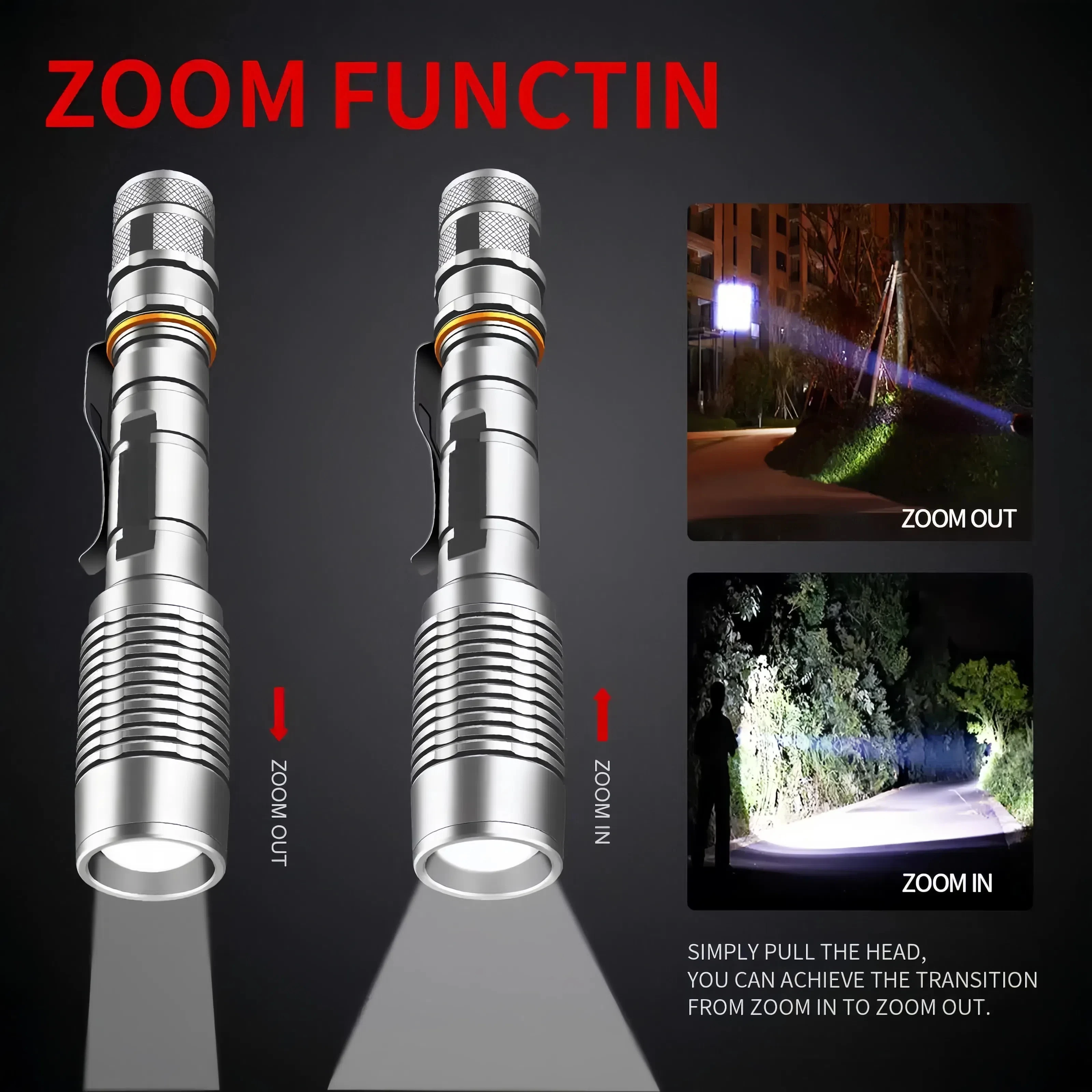 Skywolfeye High Lumens LED Tactical Flashlight Waterproof Zoomable 5 Working Modes for Camping Hiking Outdoor Fishing