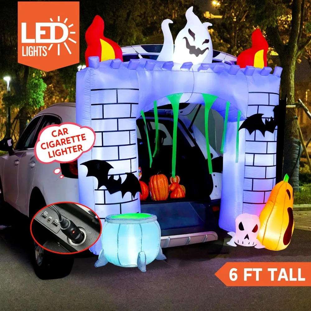 Inflatable Pumpkin and Ghost, Halloween Inflatable Outdoor , Trunk or Treat Car Decorations, Halloween Blow Ups Haunted Castle