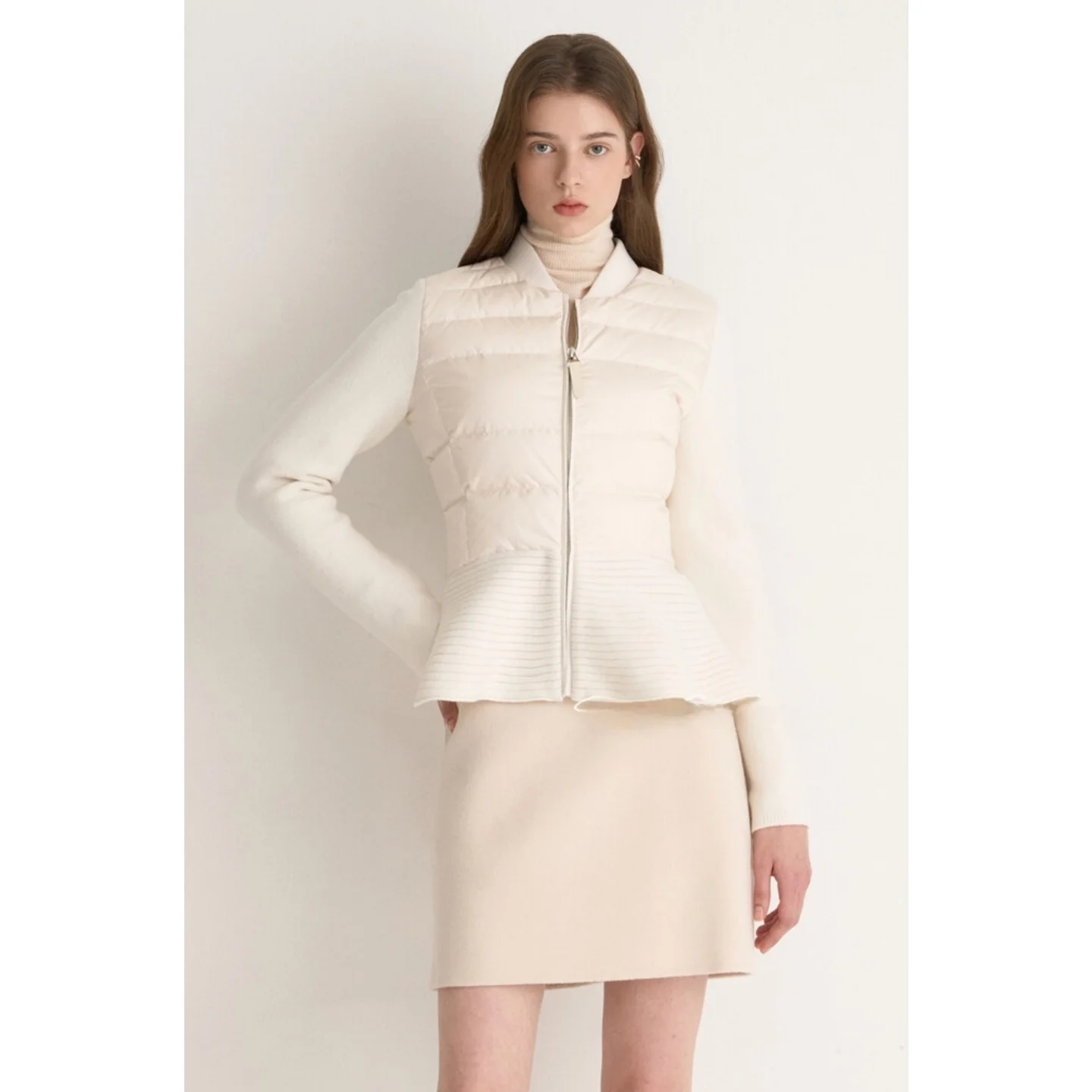 Geese down Knitted Patchwork down Jacket Commute Versatile Slimming Personality down Coat Outerwear Korean Style Slim Fit