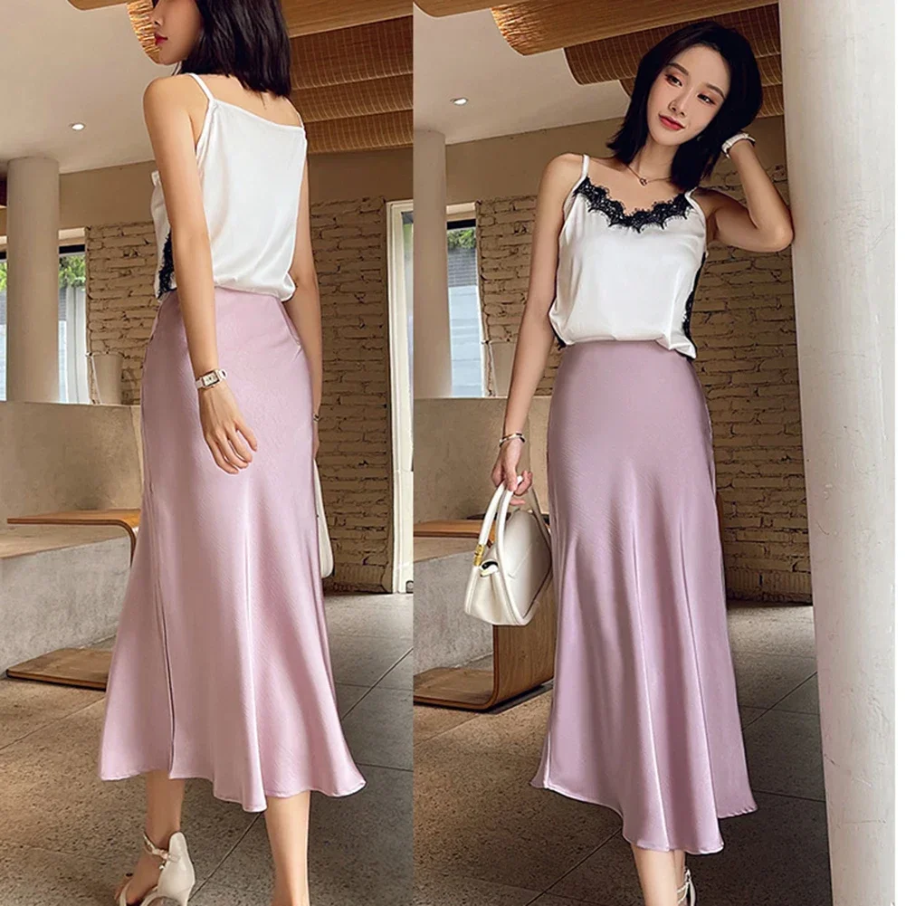 Comfy Fashion Women Skirt Sweet Winter Autumn Female For Women Summer Regular Simulated Silk Skirt Solid Color