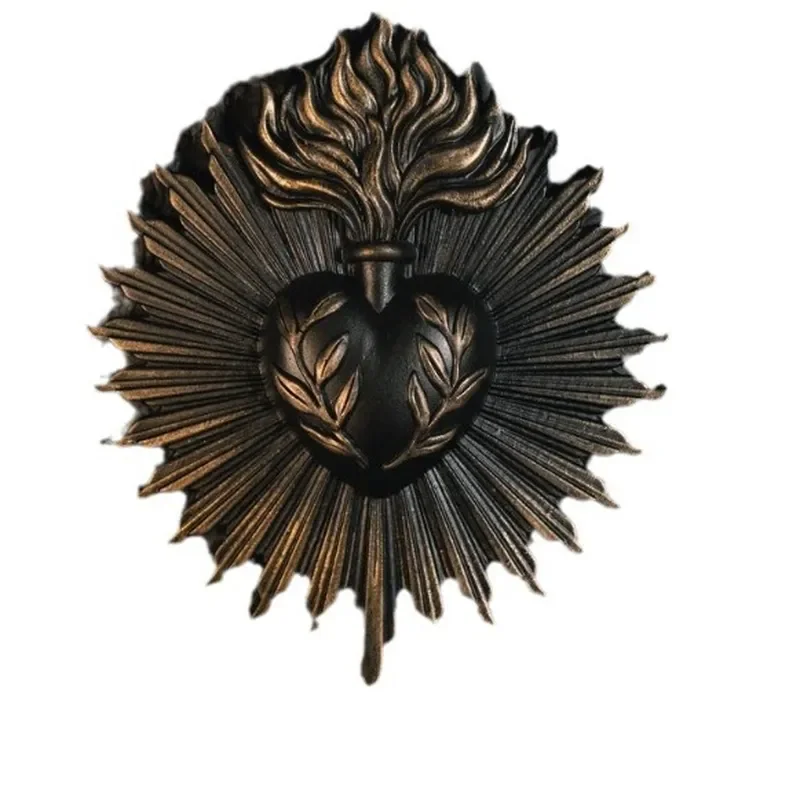 3D Resin Sacred Heart Flower Relief Wall Art Decor Modern Home Hanging Ornament for Living Room Bedroom Interior Decoration
