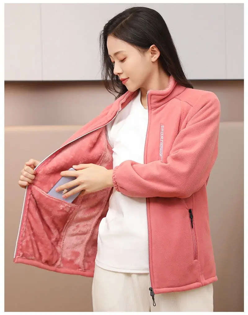 Y2k Green Clothes Autumn Winter Jacket Thicken Thin Sweatshirt Women Coat Coral Fleece-lined Zipper Casual Warm Windproof Cold