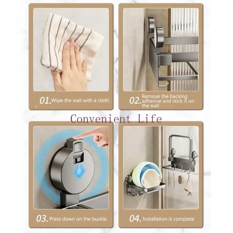 رف مناشف قابل للطي L1EE مع منظمات مثبتة على الحائط لأكواب الشفط للاستخدام متعدد الوظائف في الحمام والمطبخ والشرفة