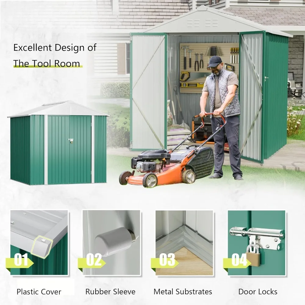 Sheds Outdoor Storage Shed Green Tools Steel Utility Tool Shed Storage House With Door & Lock Booth Garden Buildings Supplies