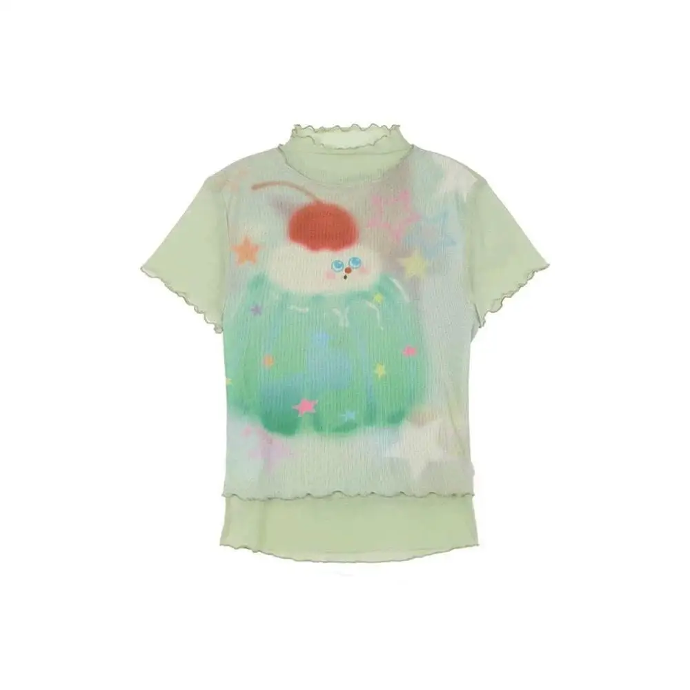 Kawaii T-shirt Femmes Y2k Récolte Hauts Rétro Subculture Imprimé Motif Col Rond Minceur Décontracté Harajuku T-shirt À Manches Courtes Haut