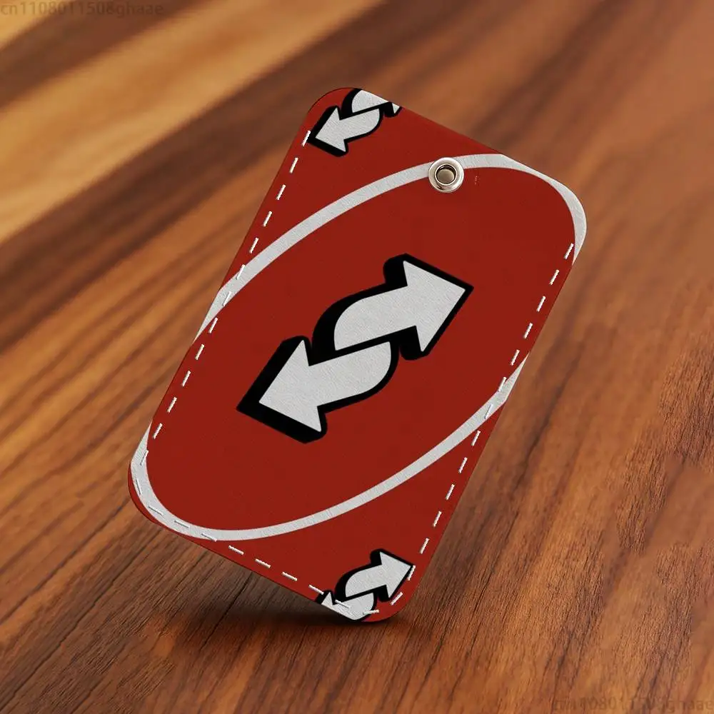 U-UNO Reverse  Rectangle Card Case Keychain Access Card Bag Key Tag Ring Leather Card Holder Key Ring Access