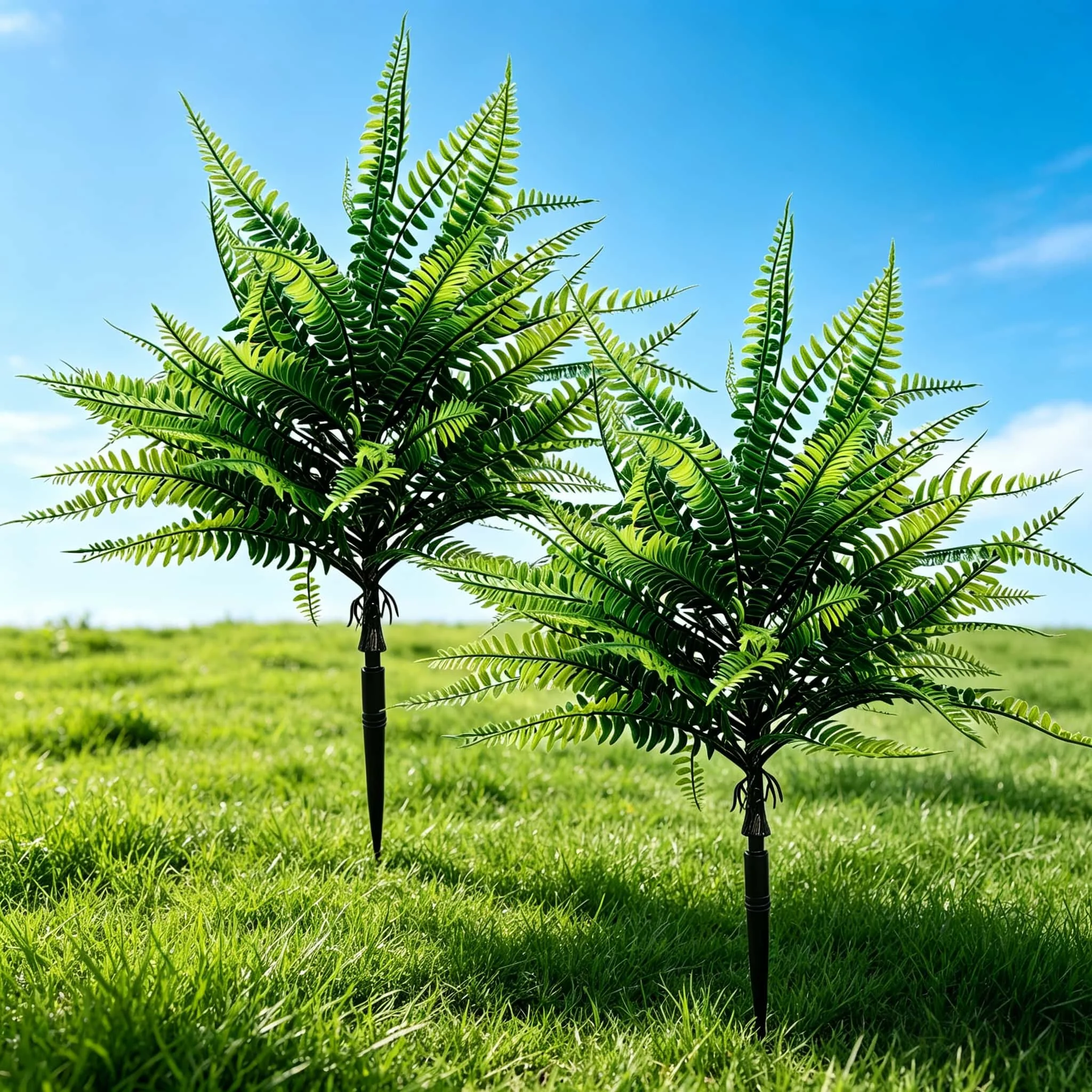 2 Plantas Artificiales de Helecho con Estaca para el Suelo, Resistentes a los Rayos UV, Follaje Artificial para Jardín, Patio, Césped, Decoración Exterior