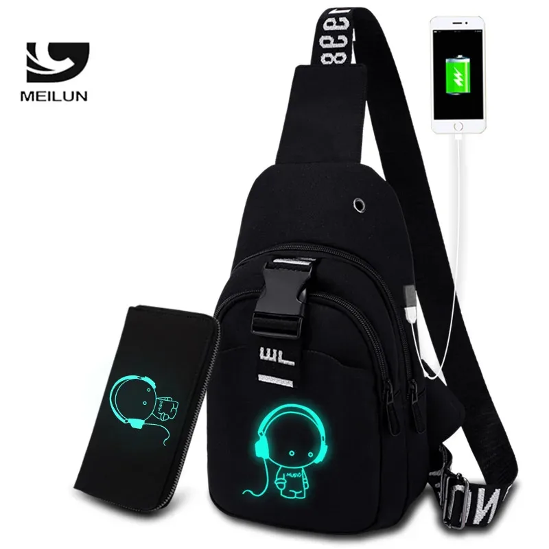 NEW USB Charged Shoulder Bag Waterproof Multifunction Light Reflective Men Chest Bag Fashion Travel Crossbody Bag Anti-Theft