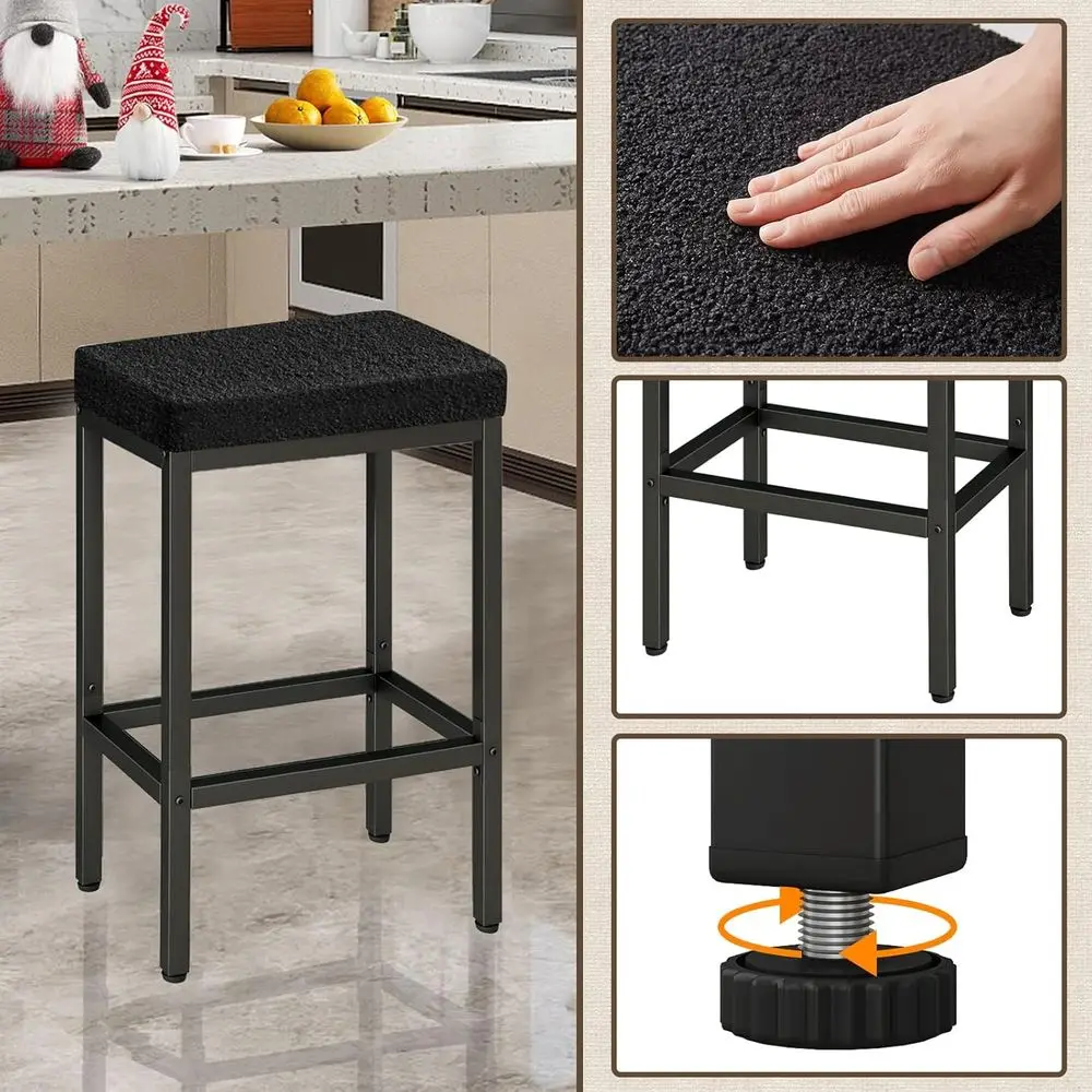Pair of 26 Black Modern Counter Height Bar Stools with Metal Legs for Kitchen Island and Living Room