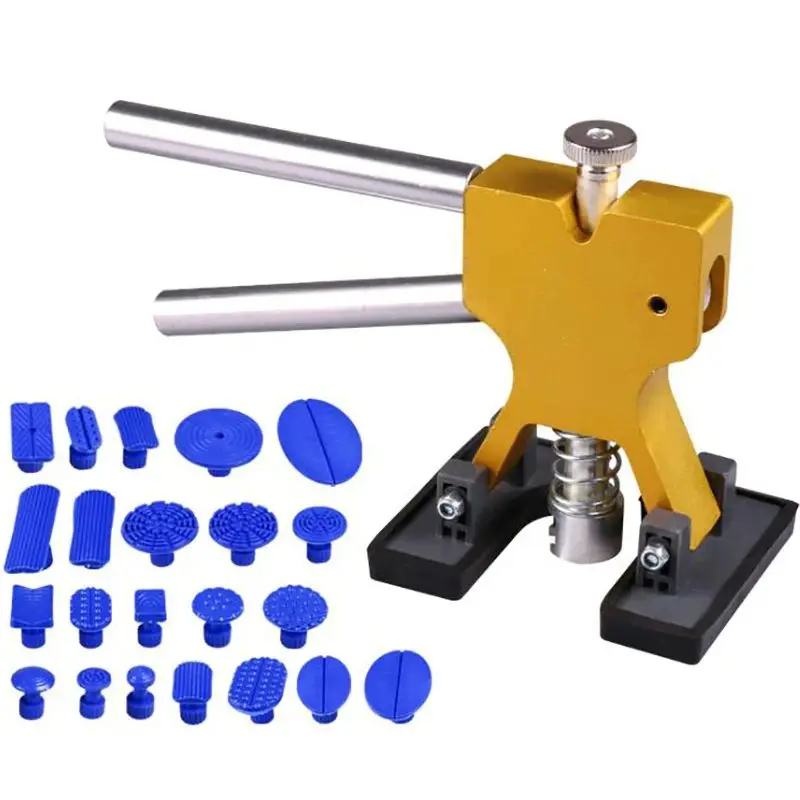 Kit estrattore per ammaccature senza vernice, 22 linguette, larghezza regolabile, Kit di rimozione ammaccature per auto, sollevatore dorato per carrozzeria