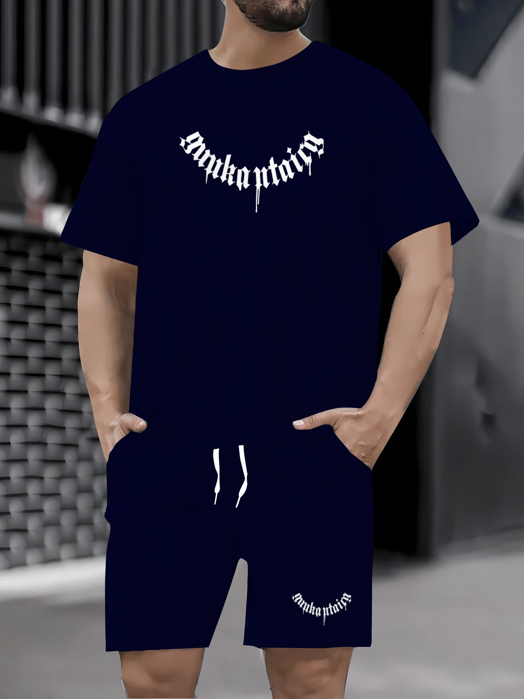 

2025 Summer New Personalized Printed Men's Two piece T-shirt and Shorts Set for Summer Leisure Shopping Daily Short sleeved Top