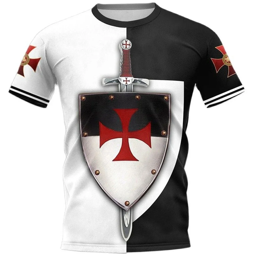 New Hot Fashion Vintage Templar 3D Printed Men's T-shirt Round Neck O Neck Casual Street Clothing Couple T-shirt Short Sleeve To image 3