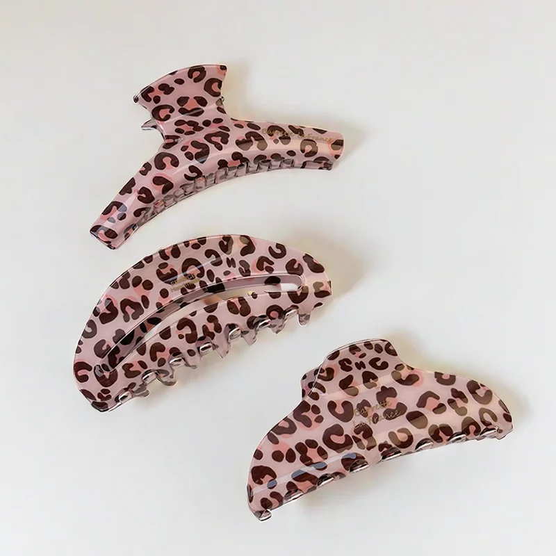 Summer Sweet Pink Leopard Print Hair Claw For Women Y2K Style Girls Bowknot Shark Hair Clip