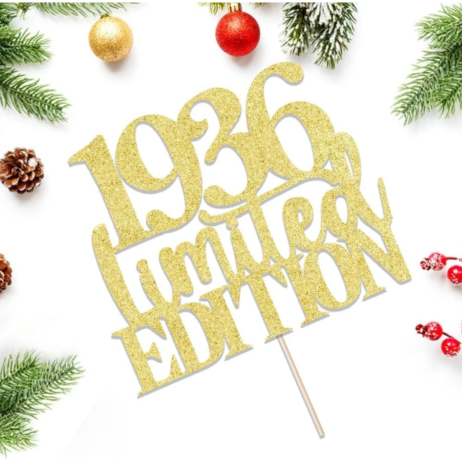 1 Stück Limited Edition 1963-Kuchenaufsatz, goldenes Glitzerdekor zum 90. Geburtstag, Prost auf 90 Jahre, handgefertigtes Geschenk für Männer und Frauen – Detail 6