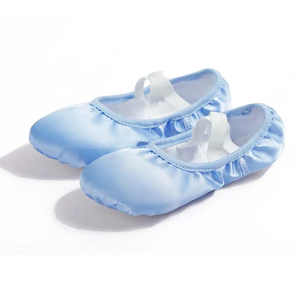 PU Leather Ballet Shoes for Girls Elastic Band Pleated Soft Pointe Shoes Flat Sole No-Tie Stain Dance Slippers Gym Yoga