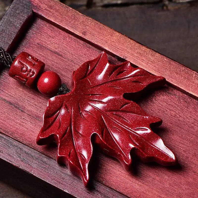 Cinnabar Maple Leaf Pendant Necklace Ornaments for Men and Women