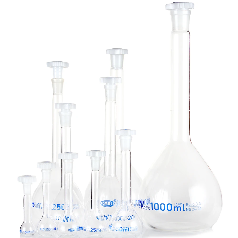 Boccetta volumetrica in vetro borosilicato da laboratorio trasparente da 25 ml con tappo in plastica Fornitura di vetreria trasparente per laboratorio da ufficio