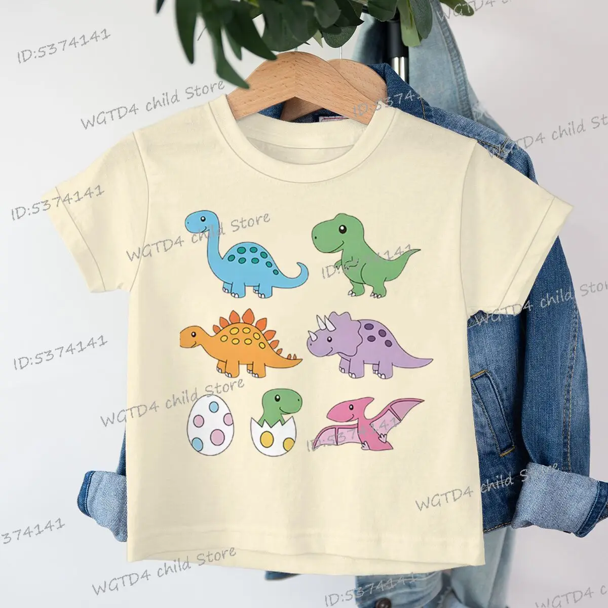 الملونة الكرتون ديناصور طباعة ملابس الأطفال طفل فتاة الصبي وتتسابق الهدايا مضحك هدية لمحبي الديناصور القطن تي شيرت #2