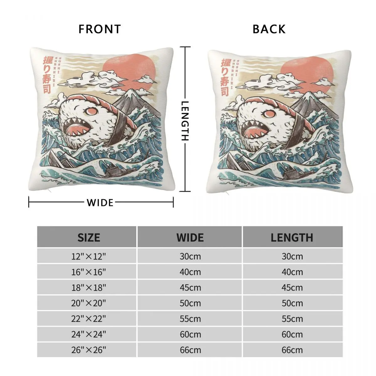 Sharkiri Sushi Pillowcase Polyester Linen Velvet Creative Zip Decor Throw Pillow Case Bed Cushion Cover