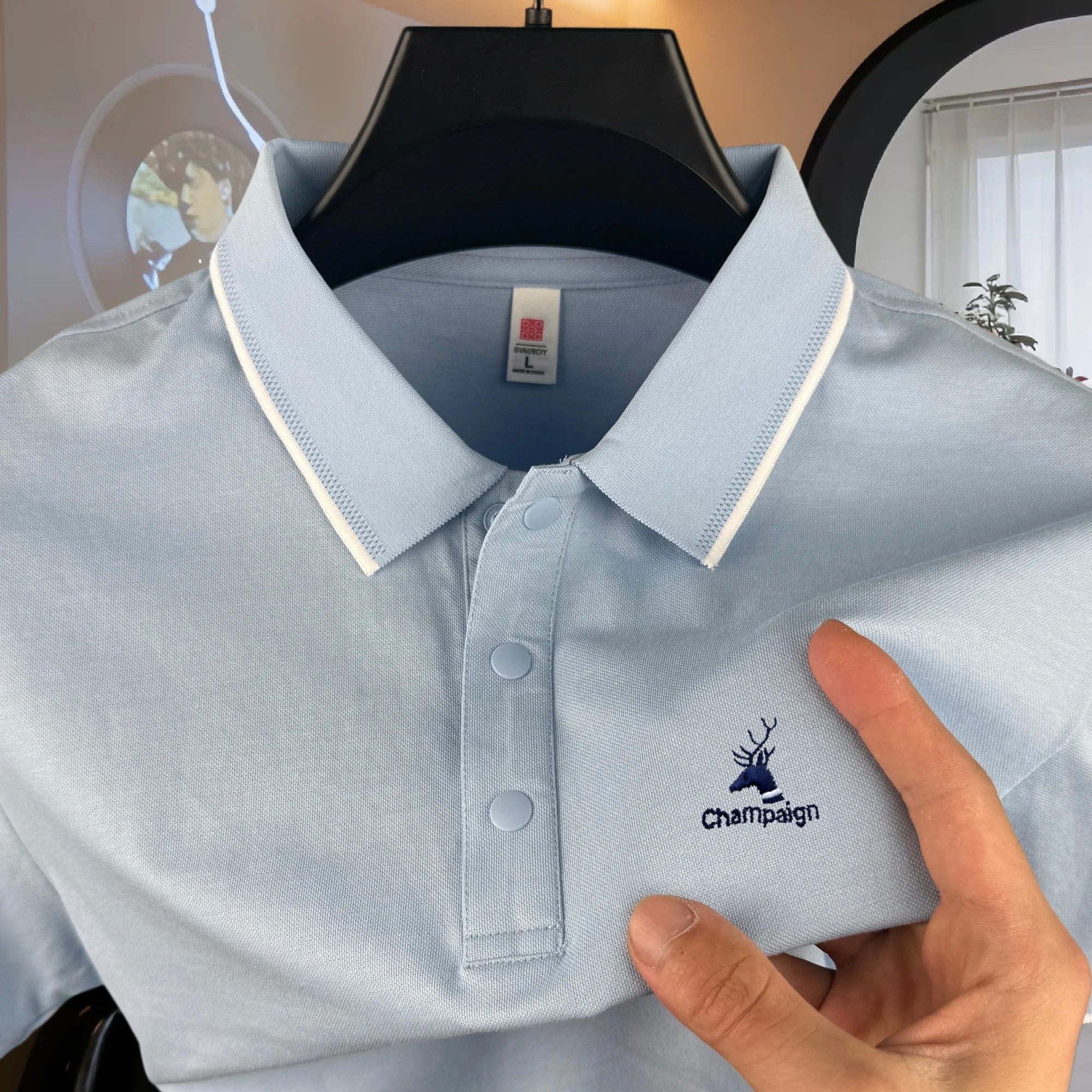 High end brand men's cotton short sleeve polo shirt summer fashion luxury striped series deer embroidery golf top casual T-shirt