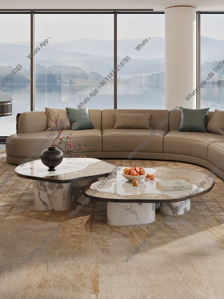 High-end light luxury marble coffee table, natural luxury stone, luxury house large flat Italian style living room
