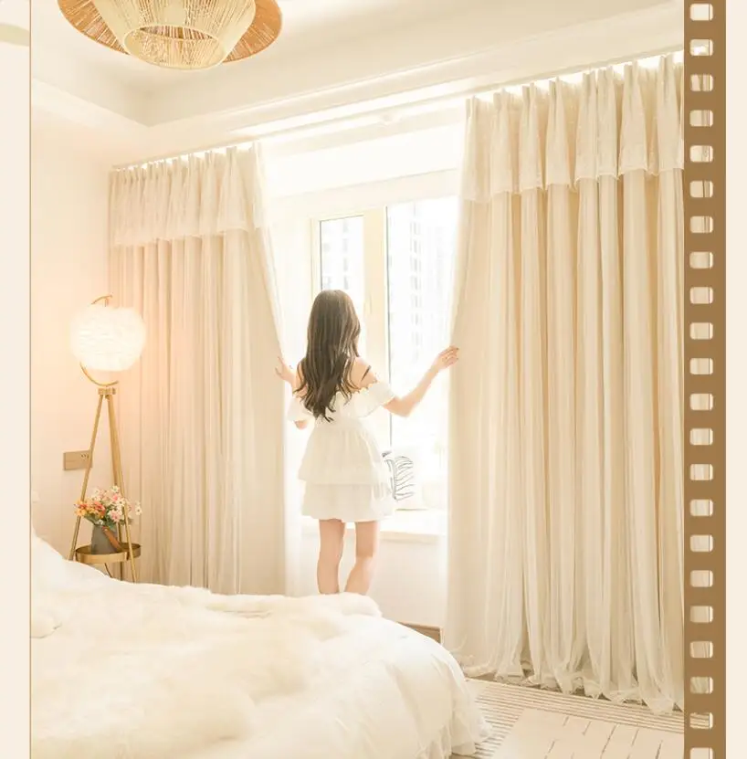 French Luxury Lace Embroidery Bedroom Modern Double Layer Blackout Curtains for Wedding Curtains for Living Dining Room Bedroom