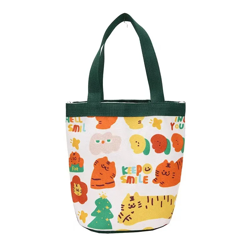 Saco de lona com padrão dos desenhos animados para meninas, estilo kawaii bolsa de ombro, lanche, padrão dos desenhos animados