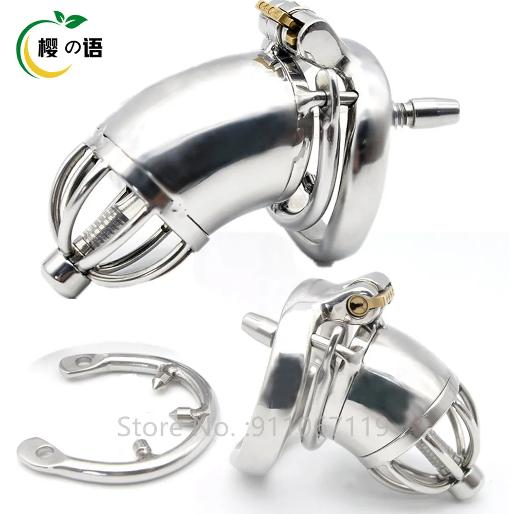 Male Chastity Cock Cage Stainless Steel Penis Ring Dick Bondage Belt Erotic Urethral Lock Sounds Catheter Sex Toys for Men 18+