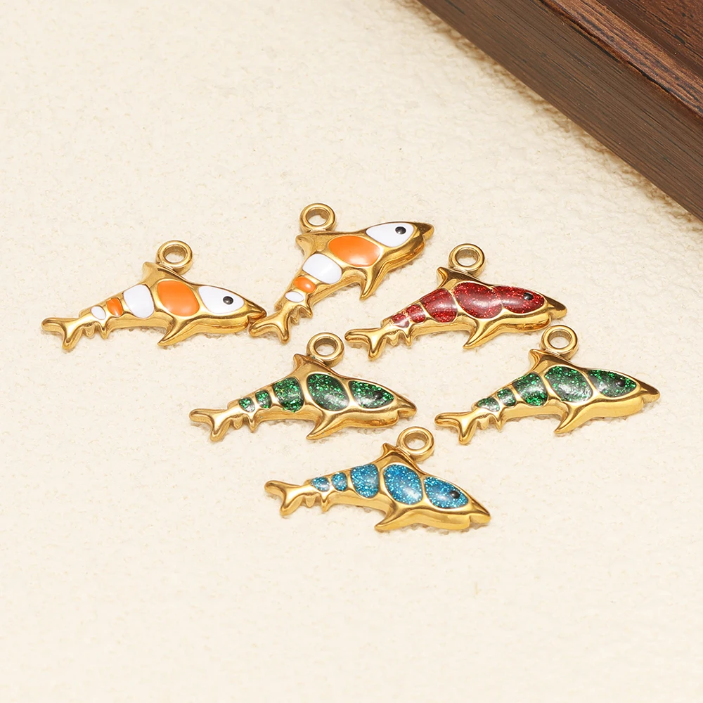 5 Stück Edelstahl-Emaille-Haifisch-Anhänger für DIY-Schmuckherstellung für Frauen, Armbänder, Kinder-Halsketten, Anhänger und Ohrringe – Detail 4