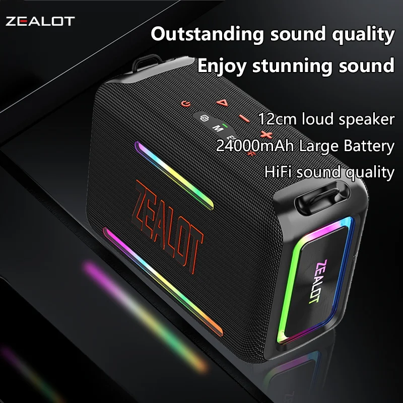 ZEALOT S95 120W Wireless Speakers,  Hifi Sound quality, RGB light, 24000mAh Battery, 36 Hours Playtime Loud Stereo, Booming Bass