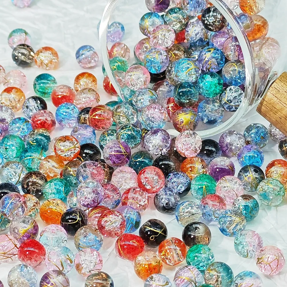 6/8/10mm zweifarbige gebürstete Perlen mit Rissmuster, Armbänder, Halsketten, DIY-Schmuckzubehör. Gemischte Farben, Schwarz. – Detail 6
