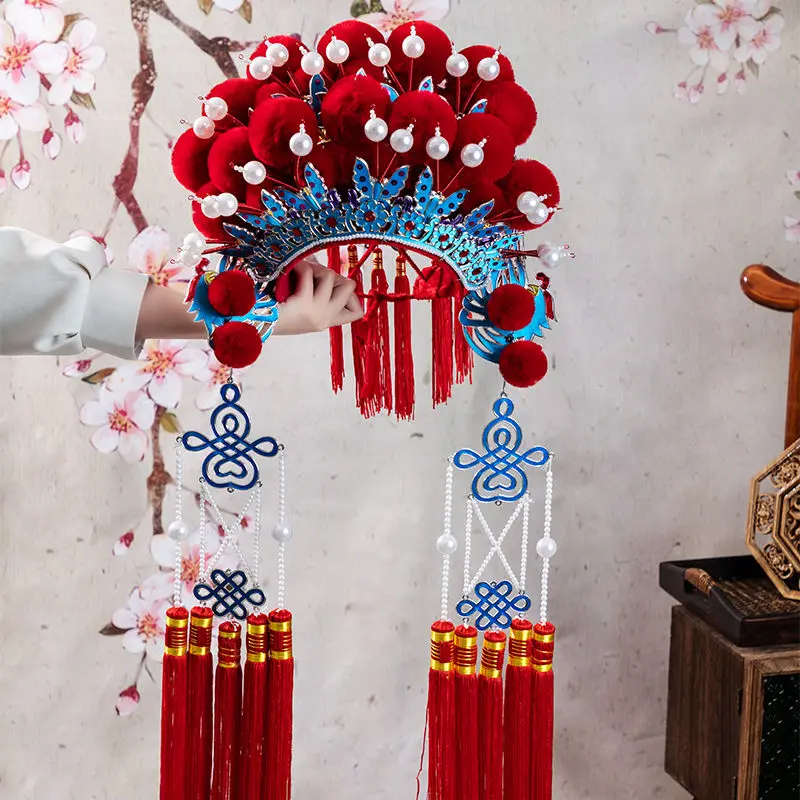 

Drama Beijing Opera Costume Queen's Crown Headdress Chinese Ancient Style Cosplay Costume Tassel Phoenix Head Wear