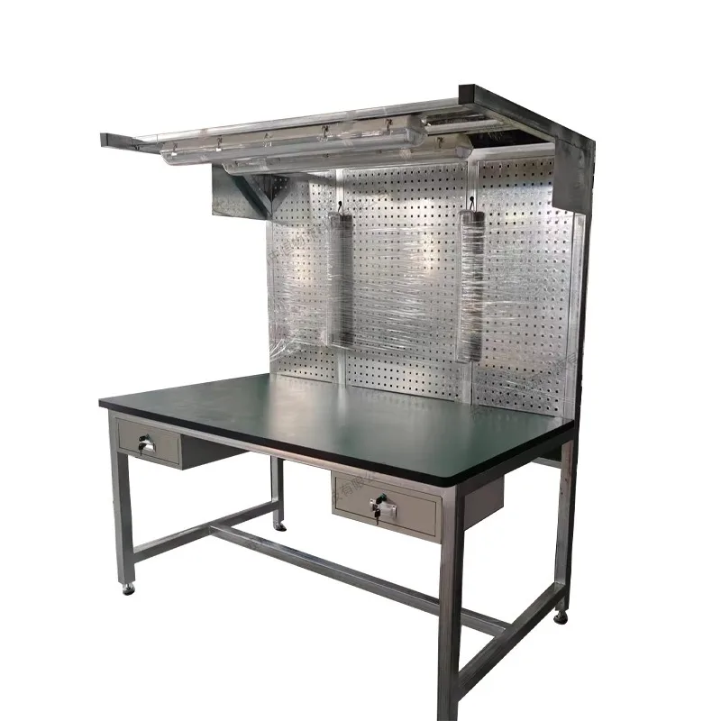

Supply anti-static workbench with lamp, assembly line operation bench workshop inspection table stainless steel workbench