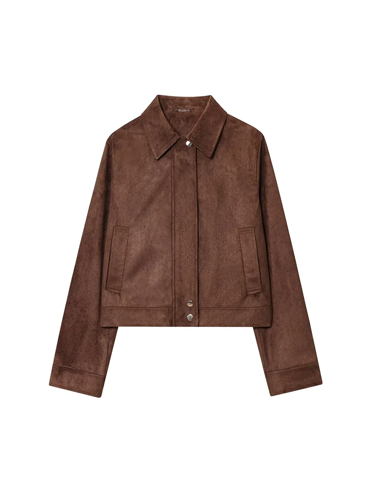 

European and American style 2025 autumn new women's casual temperament simple lapel long sleeve short jacket