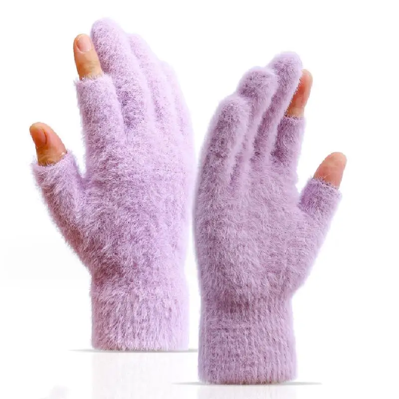 Winter Warmth Fingerless Gloves Mink Fur Knitted Gloves Sliding Screen Outdoors Warmth Cold-proof Mittens for Men and Women