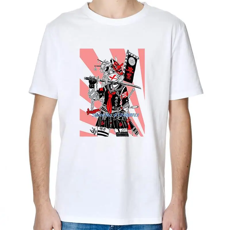 Anime Female Girl Katana Japan Manga Harajuku Graphic T Shirts Tops Tee Cotton Short Sleeve T-Shirts New Shirts And T-Shirts